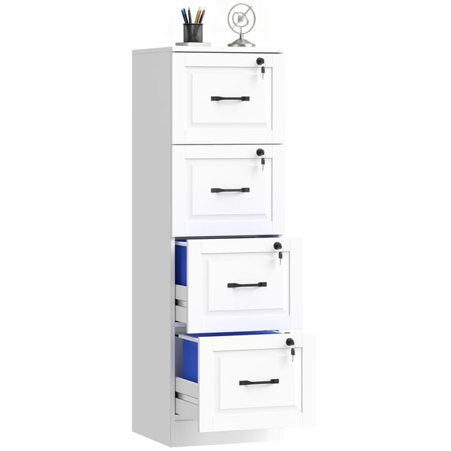 HOMCOM 4 Drawer File Cabinet with Lock, Vertical Filing Cabinet, White