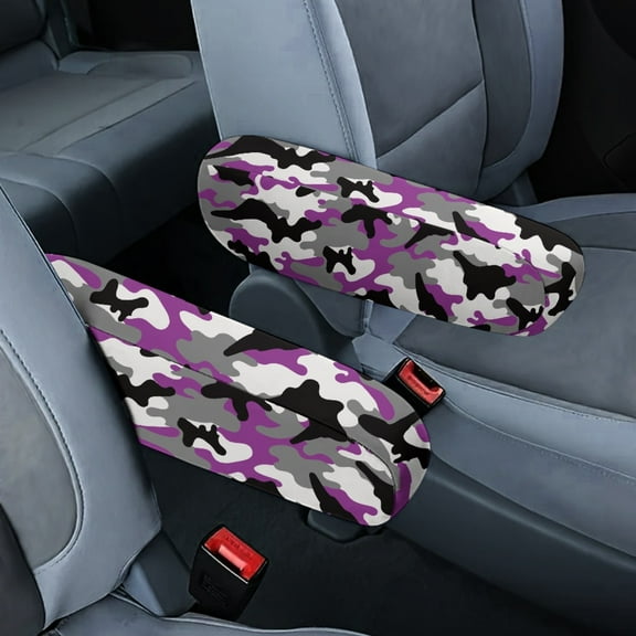 Yuyamidu Purple Camo Armrest Cover for Car Camouflage Car Front Seat Armrest Covers Anti-Scratch Automobile Armrest Protector Accessories for Most Cars Trucks SUVs
