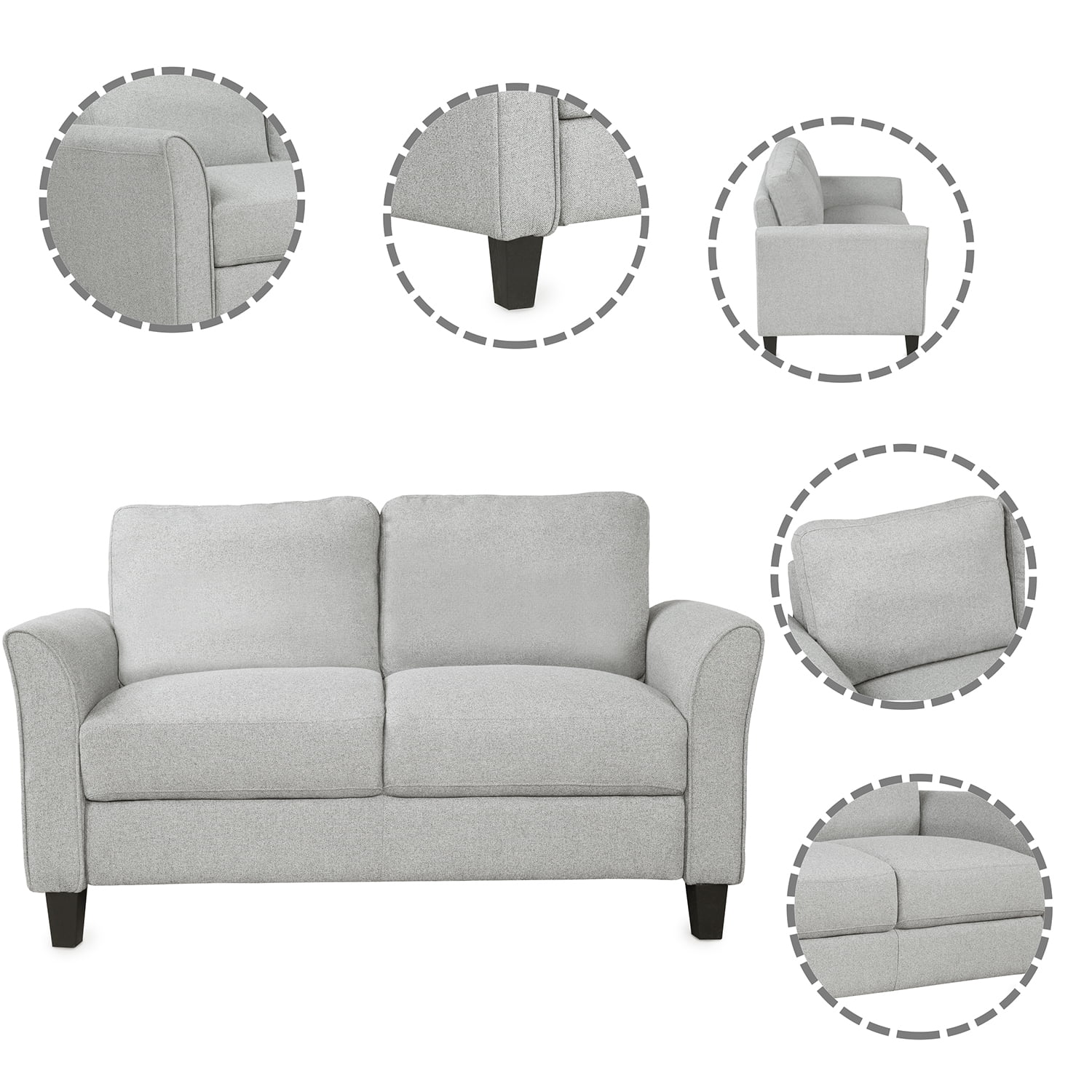 Lowestbes Modern Fabric Loveseat Sofa, Upholstered PU Leather 2-Seat Couch, Wood Double Sofa Chair, Light Gray Lowestbes Modern Fabric Loveseat Sofa, Upholstered PU Leather 2-Seat Couch, Wood Double Sofa Chair, Light Gray