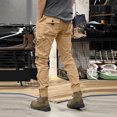 thumbnail image 6 of Men's Solid Color Outdoor Overalls, Casual Tactical Cuff Trousers with Multiple Pockets for Hiking, Workwear and Street Style,Khaki,2XL, 6 of 7