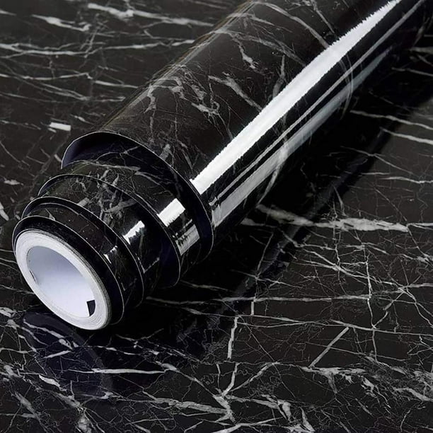 Láminas adhesivas para cocina, papel tapiz autoadhesivo resistente al aceite, impermeable, tapetes para armarios, rollo de revestimiento para plataforma de cocina, armario (60 × 200 cm) (mármol negro)