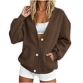 thumbnail image 3 of Winter Womens Button Up Sweatshirt V-Neck Long Sleeve Front Cardigan Fall Loose Coat with Pockets, 3 of 7