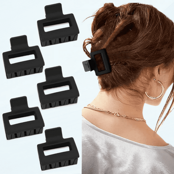 Square Claw Clips Black Hair Clips 2'' Matte Hair Clips for Women Girls 5Pcs Rectangle Medium Hair Clips