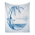 thumbnail image 1 of Surf Soft Flannel Fleece Throw Blanket, Contemporary Sketch Illustration Hawaiian Beach Surfboard Palms Ocean Water, Cozy Plush for Indoor and Outdoor Use, 50" x 60", Blue White, by Ambesonne, 1 of 6