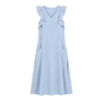 thumbnail image 4 of ClodeEU Women's Linen V Neck Flutter Sleeves Dress with Pockets,Solid Color Casual Loose Fit Summer Midi Dress Light Blue,Women's Plus L, 4 of 6