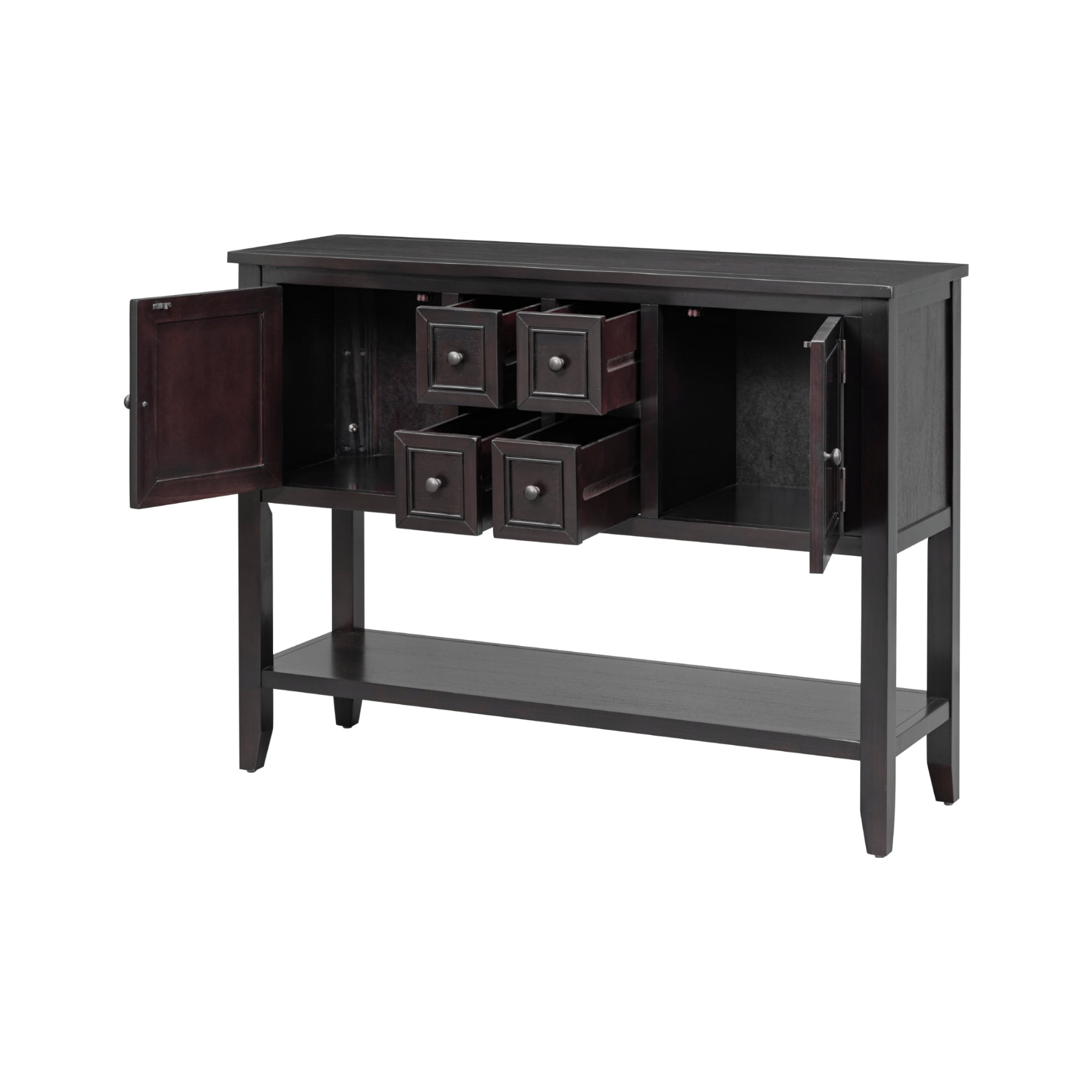 EUROCO 44.5" Console Table Sofa Table, Solid Wood Entryway Table with 4 Small Drawers, 2 cabinets and Bottom Shelf for Living Rooms, Entrances and Kitchens,Espresso