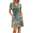 thumbnail image 4 of Women’s Summer Sundress with Pockets Short Sleeve V Neck Swing Midi Dress Casual Loose Fit Vacation Beach Dress, 4 of 6