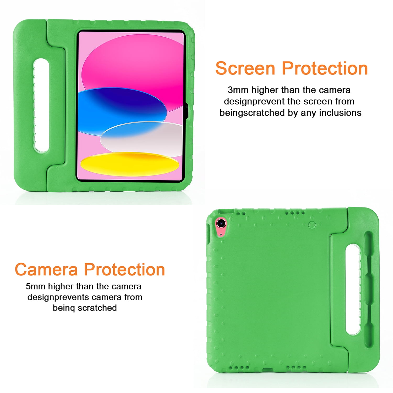 Tarise Kids Case for Apple iPad 10th Generation 10.9 inch 2022 with Pencil Holder/Foldable Convertible Handle/Kickstand Slim Lightweight Kid-Proof Soft EVA Foam Shockproof Rugged Stand Cover, Green