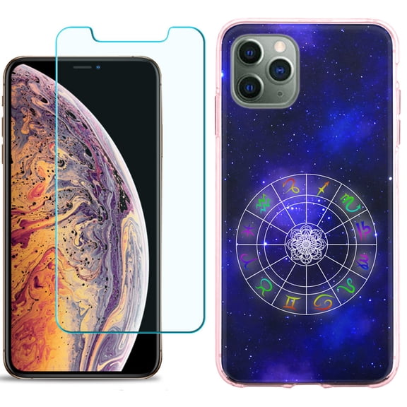 For Apple iPhone 11 PRO Case, Slim-Fit TPU Protective Phone Case (Pink Bezel) with Tempered Glass Screen Protector, by OneToughShield ® - Zodiac / Horoscope