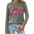 thumbnail image 4 of Happy -Year Shirts for Women Fashion 2026 Letter Print Graphic Long Sleeve Crewneck Casual Loose Tops (S, Gray), 4 of 7