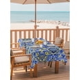 thumbnail image 2 of 60x120 Inch Outdoor Tablecloth with Umbrella Hole Zipper Rectangle Vintage Boho Rectangular Tablecloths Outside Waterproof Middle Century Bohemia Style Patchwork Blue Patio Table Cover for Picnic, 2 of 8