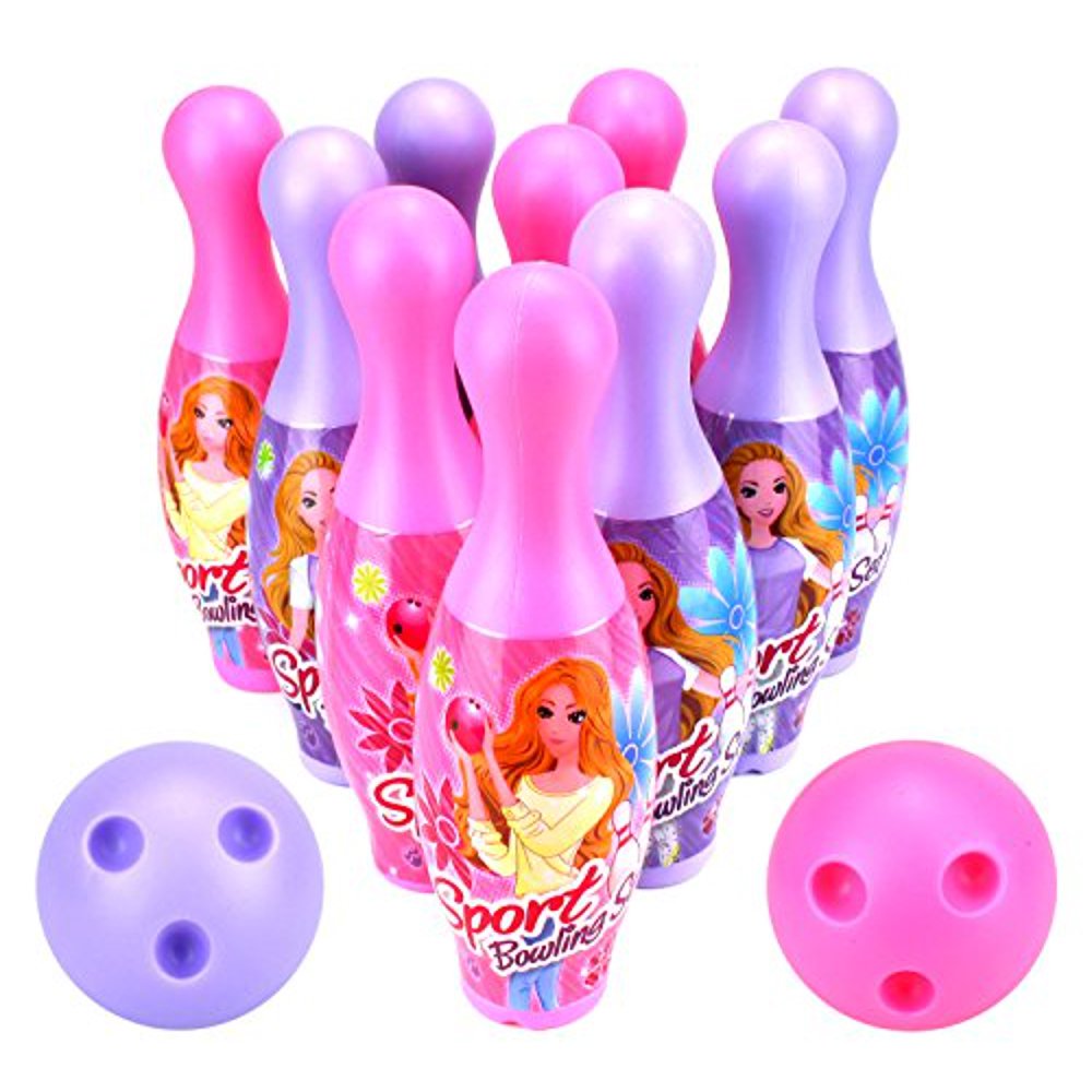 VT Princess Sport Children's Big 12 Piece Toy Bowling Set w/ 10 Pins, 2 Bowling Balls by