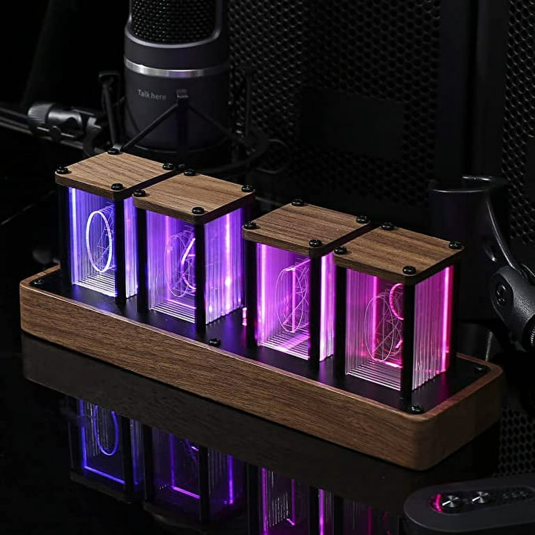 Digital Nixie Tube Clock with RGB LED Glows for Home Desktop Decoration.  Luxury Box Packing for Gift Idea. Digital Tube Clock Glows for Home Desktop