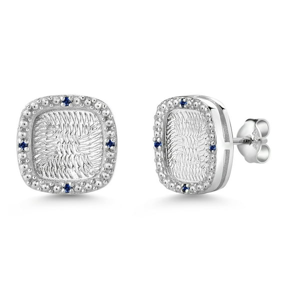 Gem Stone King 0.07 Ct Round 1mm Blue Created Sapphire 925 Sterling Silver Stud Earrings (0.07 Ct)