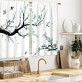 thumbnail image 4 of Teal Cherry Blossoms Kitchen Curtains Flower Bird Blue Floral Bathroom Curtains Window Treatment Drapes Tier Tree Branch Cafe Small Bedroom Short French Door Curtains 2 Panels 27.5x39 Inch, 4 of 8