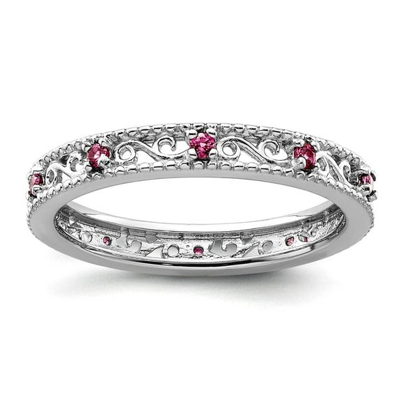 3mm 925 Sterling Silver Polished Prong set Stackable Rhodolite Garnet Ring Size 5 Stackable Ring for Women