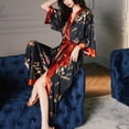 thumbnail image 3 of Defitshape Women's Summer Kimono Robe Spring Pajamas Drop V Neck Shoulder Deep V Neck Fall Belted Bathrobe High Waisted Black Orange One Size, 3 of 5