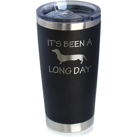 

Long Day - Insulated Coffee Cup With Sliding Lid - Stainless Steel Insulated Mug - Dog Themed Coffee Gifts - Black
