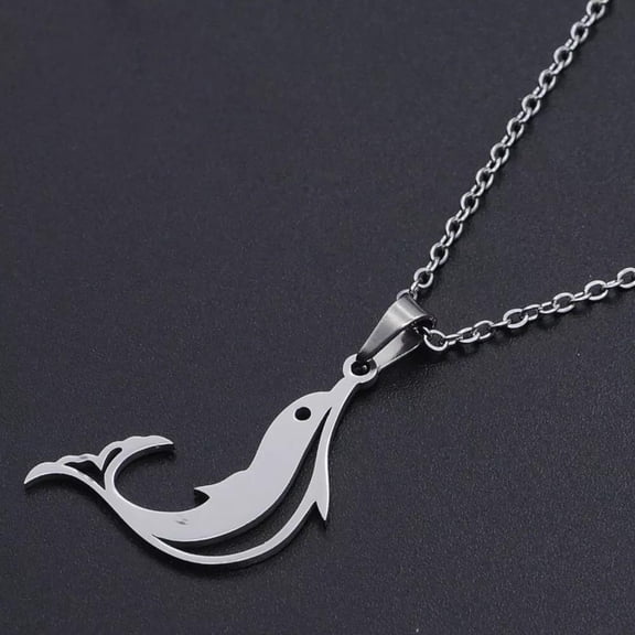 Stainless Steel Pendant Necklace Lobster Clasp Dolphin Silver 17.71" 1.5Mm P94