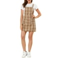thumbnail image 2 of INSPIRE CHIC Women's Christmas Adjustable Strap Plaid Suspender Overall Dress L Brown-White, 2 of 8