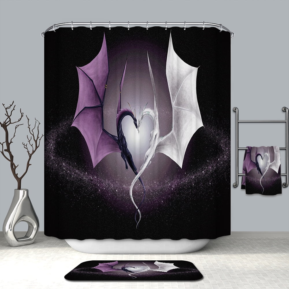 Dragon Fabric Shower Curtain with 12 Hooks Purple and White Legendary