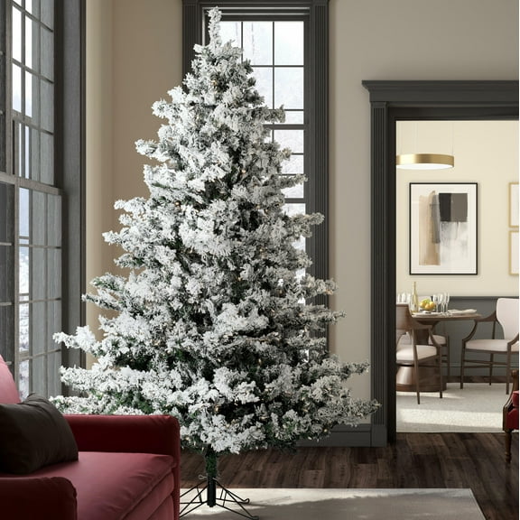 Vickerman Artificial 9' X 73" Indoor Flocked Alaskan Pine Christmas Tree - Unlit - 2059 PVC Tips - Seasonal Indoor Home Decor