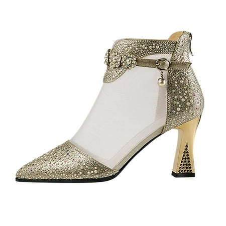 

PEASKJP Womens Heels Wide Width Women s Chunky Heeled Sandals Open Toe Heels Dressy Pumps Sandals (Gold 7)