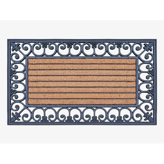 A1 Home Collections 36"×24" Natural Coir & Rubber Doormat - Decorative Welcome Design, Heavy Duty Coconut Fiber Entry Mat with Non-Slip Backing - Anti-Shed Treated, Low Profile Outdoor Front Door Mat