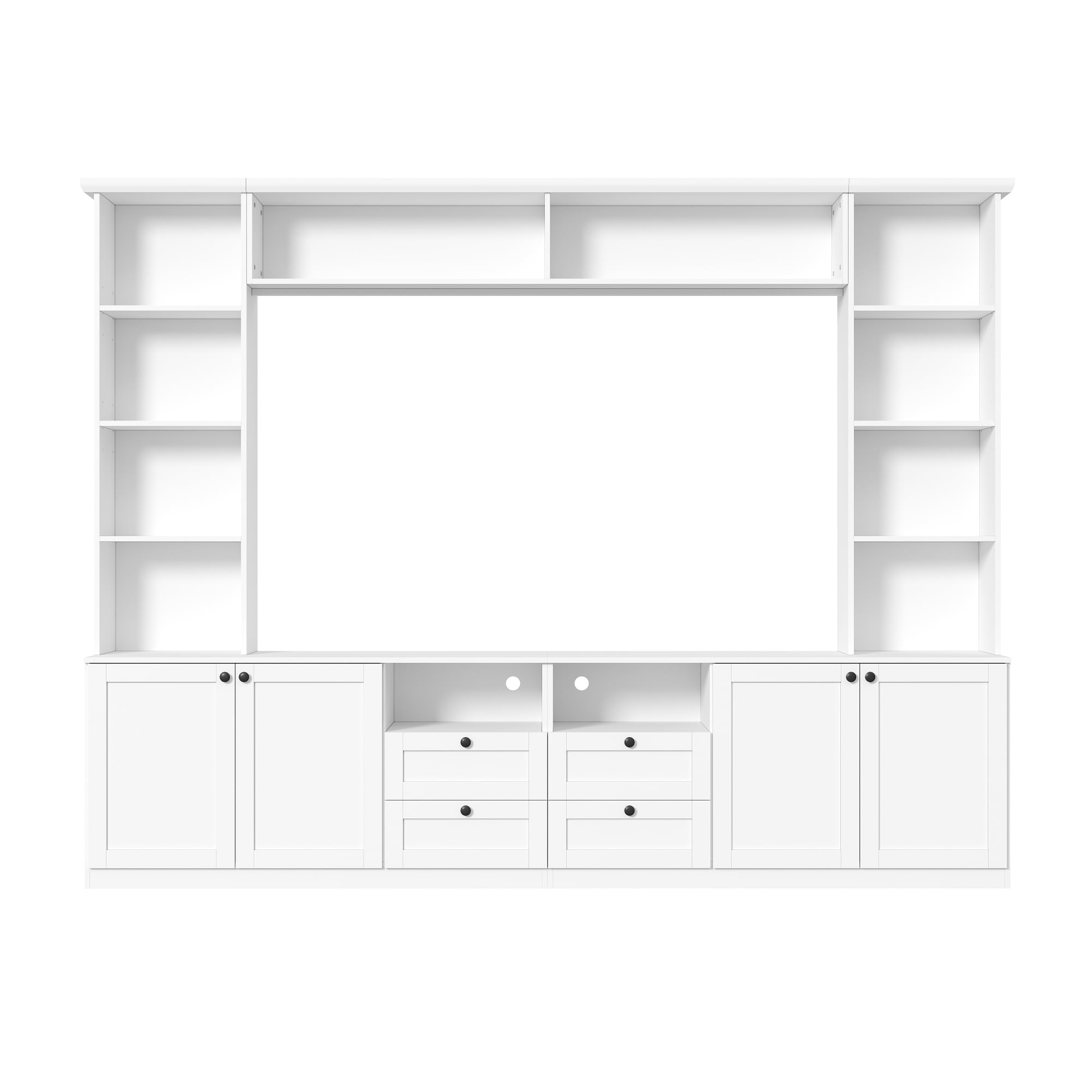 Farmhouse Entertainment Center Wall Unit with Bridge, 4 Drawers, Adjustable Shelves, Modern TV Stand for TVs Up to 70", Modern Media Console Cabinet with Storage for Living Room