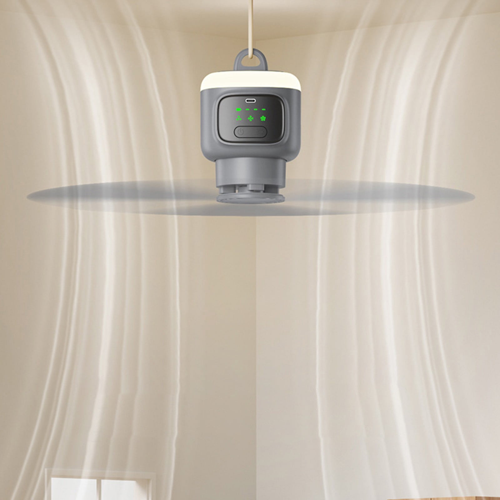 Loyerfyivos Battery-Powered Ceiling Fan with Light, 17.7-Inch Outdoor Fan with Remote Control, 12,000mAh Rechargeable, Quiet 3+1 Speed Modes, Timer Function & 30H Runtime for Tent, Patio, Camping