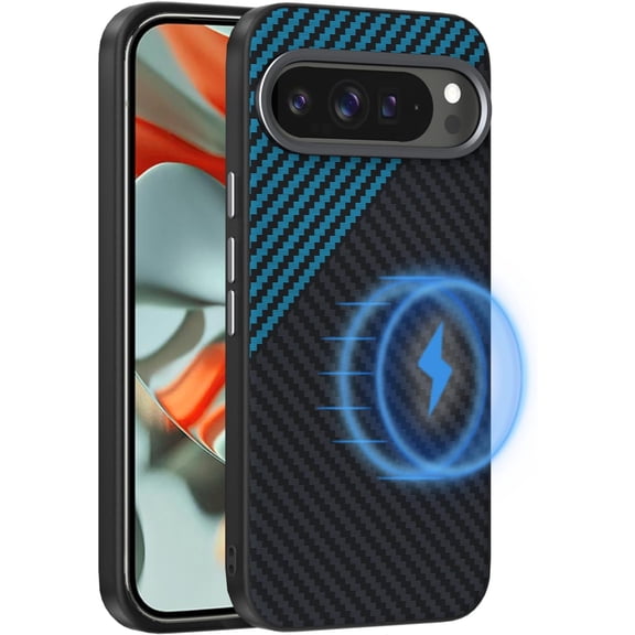 Dteck Magnetic Phone Case for Google Pixel 10 Pro XL, Compatible with MagSafe, Carbon Fiber Skin Shockproof Protective Cover,Blue