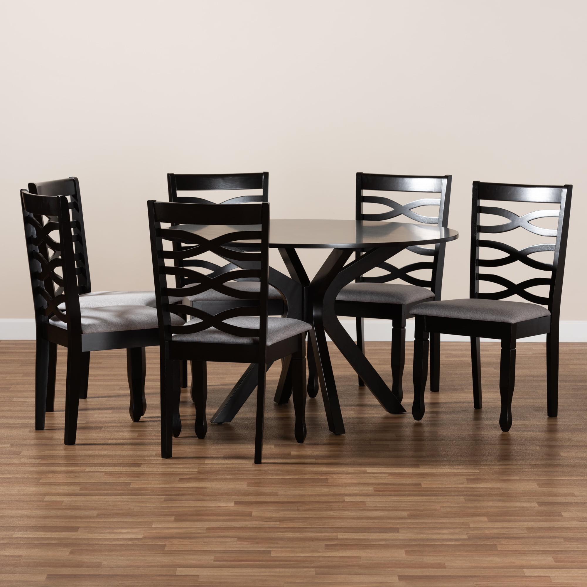 Baxton Studio Mila Modern and Contemporary Grey Fabric Upholstered and Dark Brown Finished Wood 7-Piece Dining Set