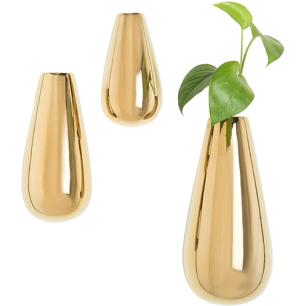 MyGift Modern GoldTone Ceramic WallMounted Vases, Set of 3 Walmart