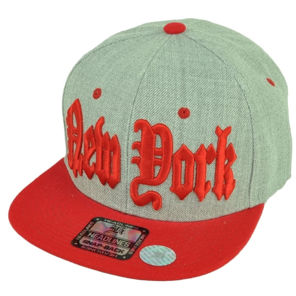 New York City NYC Big Apple Snapback Flat Bill Brim Hat Cap Heather Gray Red
