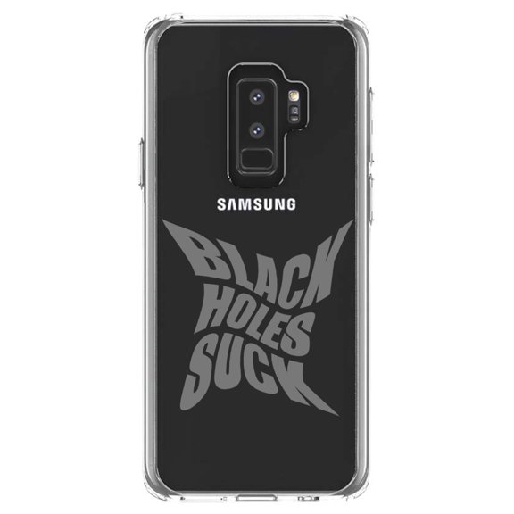 DistinctInk Clear Shockproof Hybrid Case for Samsung Galaxy S9  PLUS (6.2" Screen) - TPU Bumper Acrylic Back Tempered Glass Screen Protector - Black Holes Suck - Astronomy