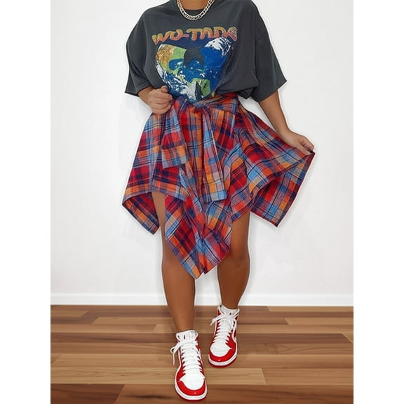 Vintage Plaid Asymmetrical Skirt High-Waist Slim Fit Trendy & Chic Must-Have