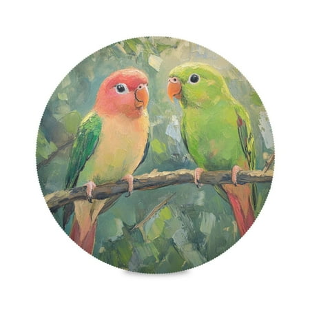 

WOBOGO Two Playful Parrots Round Placemats Set of 1 Heat Resistant Washable Kitchen Table Decorations 15.4in