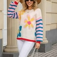thumbnail image 2 of Felirenzacia Women's Casual Stripped Floral Crew Neck Jumpers, Knit Pullover Fall Winter Clothes, 2 of 5