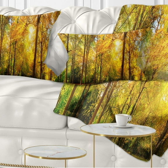 Designart Gorgeous Autumn of Sunny Forest - Landscape Photography Throw Pillow - 12x20