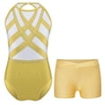 thumbnail image 3 of Miutii Kids Girls Gymnastics Leotard Outfit Sparkly Rhinestones Dance Unitard and Shorts Set Ballet Yellow 16, 3 of 9