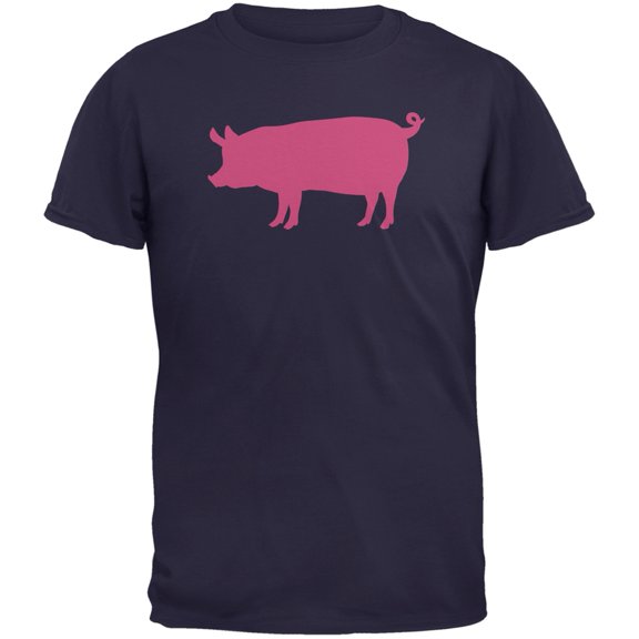 Pink Pig Silhouette Navy Adults T-Shirt - Small