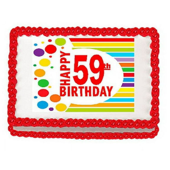 Happy 59th Birthday Edible PEEL N STICK Frosting Photo Image Cake Decoration Topper