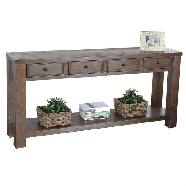 4 Drawer Sofa Table with Open Bottom Shelf and Block Legs ...