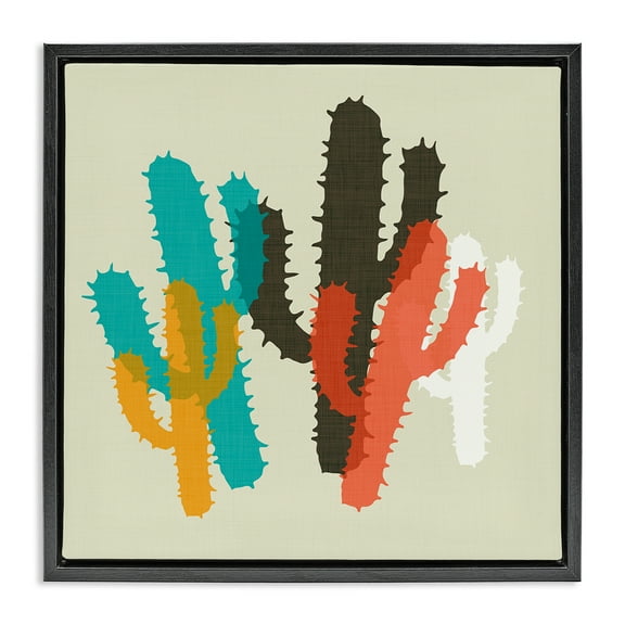 Stupell Industries Layered Bold Cacti Botanical & Floral Painting Black Floater Framed Canvas Art Print Wall Art, 18 x 18