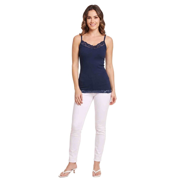 Yelete, Women's Long Tank Top, Navy, Spaghetti Lace Trim - Walmart.com