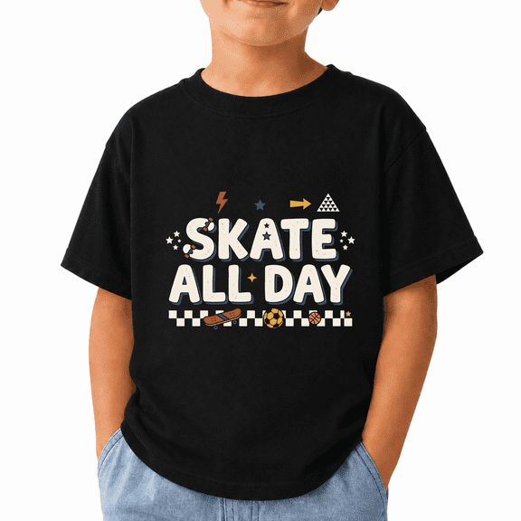 Unisex Kids T-Shirt for First Day of Kindergarten, Skateboard School Graphic, 100% Cotton Short Sleeve Tee