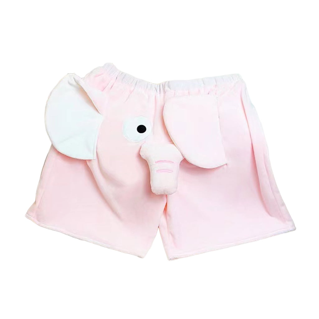 ✪ Unisex Loungewear Plush Shorts Funny Cartoon 3D Elephant Animal  Comfortable Plush Lounge Sleep Short Pant Birthday Gift 