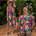 thumbnail image 2 of Garronmavis Hawaiian Flowers Couple Matching Hawaiian Outfits Short Sleeve Shirt for Men Size 2XL Polyester Shirts Blouse and Women's Tank Dress with Pocket Sleeveless Sundress, 2 of 7
