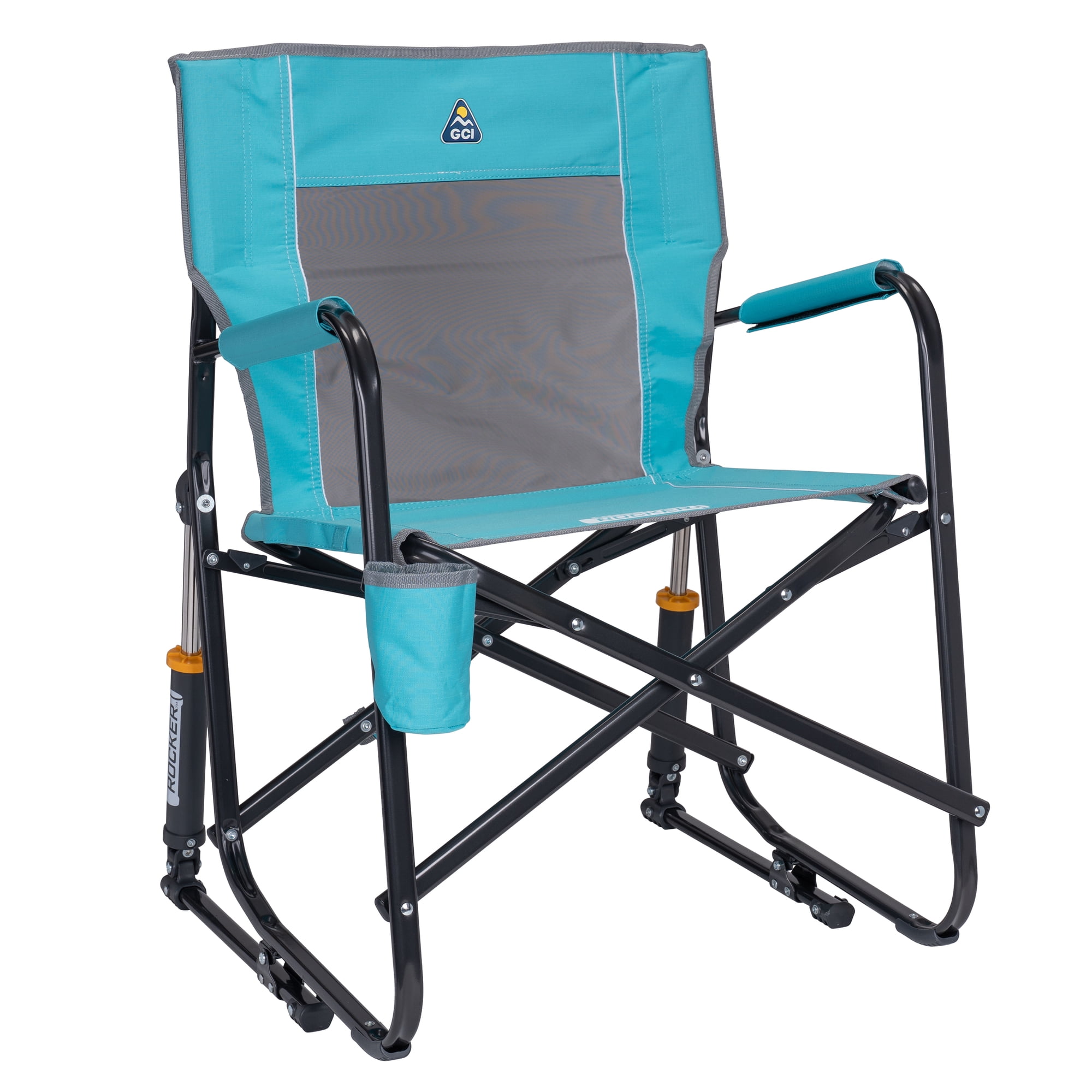 GCI Outdoor Freestyle Rocker Folding Rocking Camping Chair with Cup Holder, Seafoam
