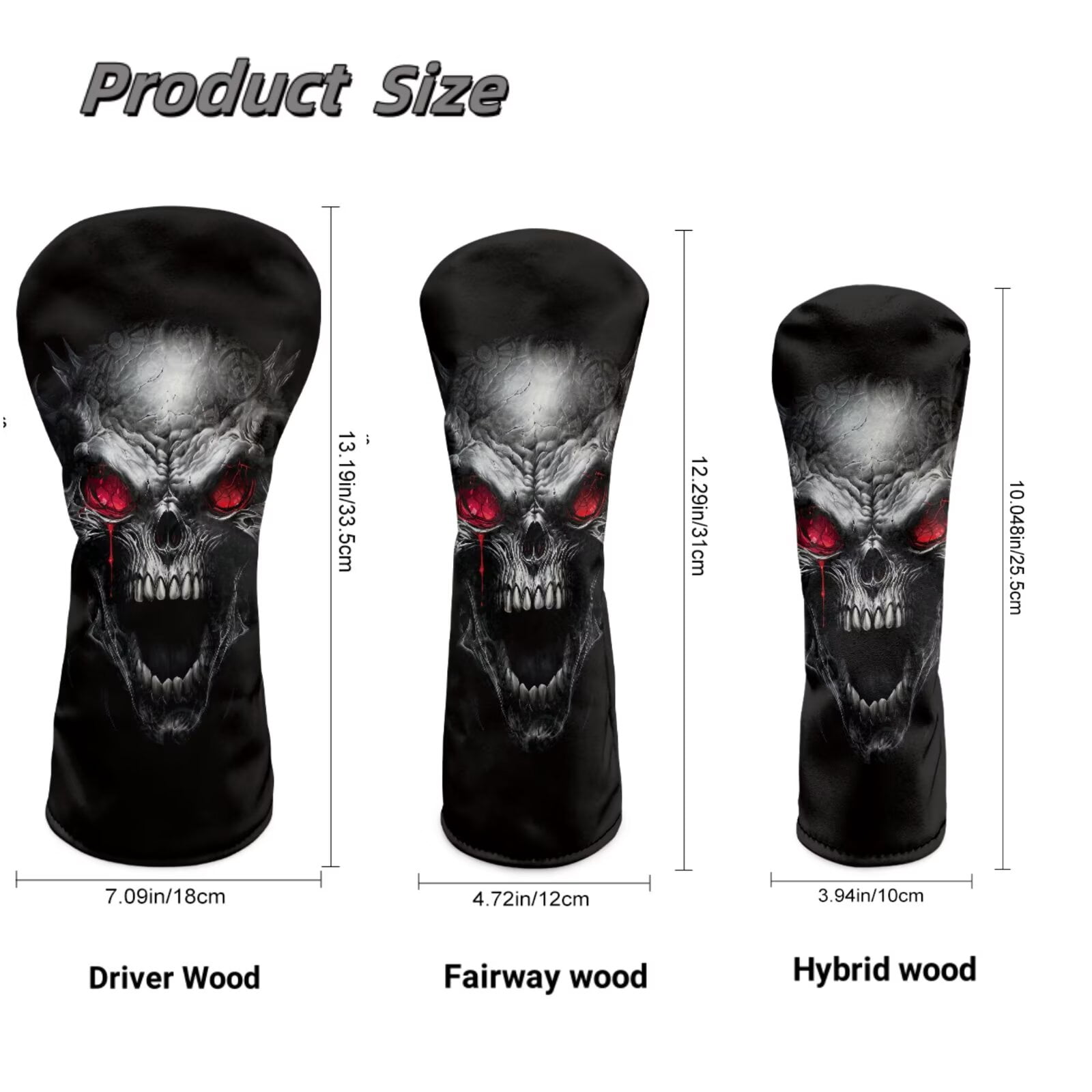 Uorisanigo Golf Club Head Covers for Driver, Fairway & Hybrid, 3Pcs Cool Skeleton Golf Club Headcovers Set with Soft Lining, PU Waterproof Accessories Gift for Women Men